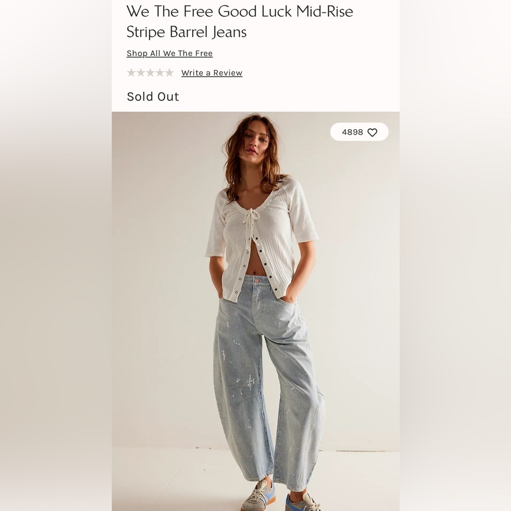 Free People Mid Rise Barrell Jeans - Railroad Tracks